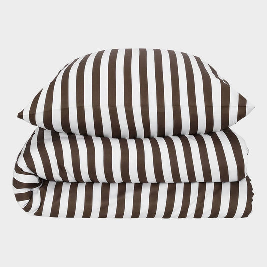 Bambusängkläder vit/brunrandiga breda