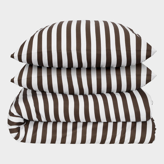 Bambu dubbelsängkläder vit/brun randig bred