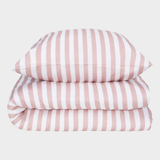 Bambusängkläder vit/gammelrosa randiga breda