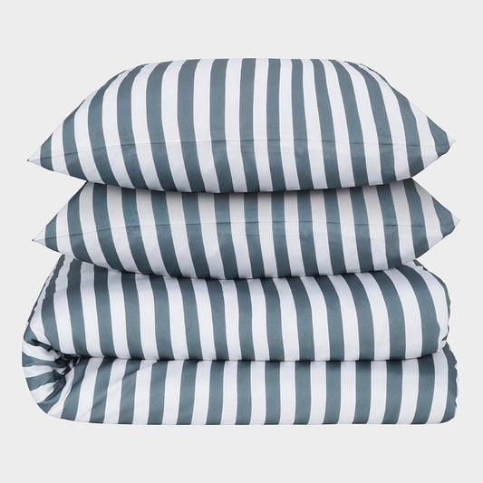 Bambu dubbelsängkläder vit/grå randig bred