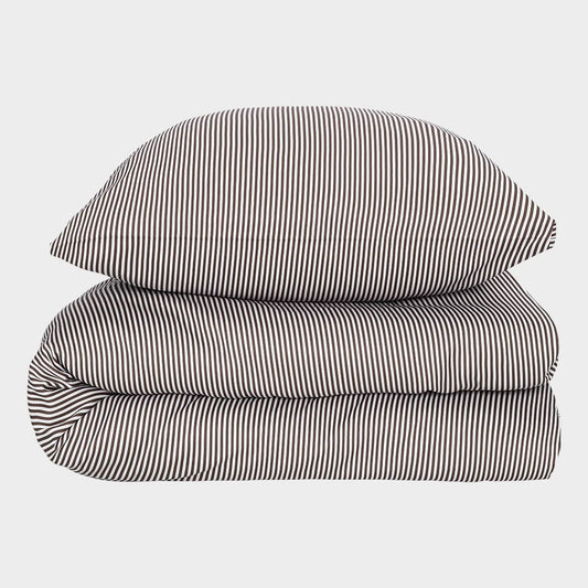 Bambusängkläder vit/brunrandiga