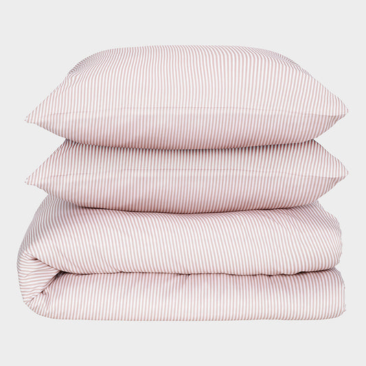 Bambu dubbelsängkläder vit/gammelrosa randigt