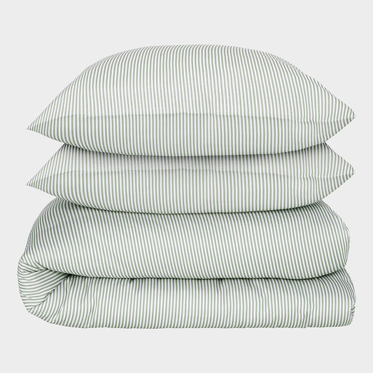 Bambu dubbelsängkläder vit/olivrandig