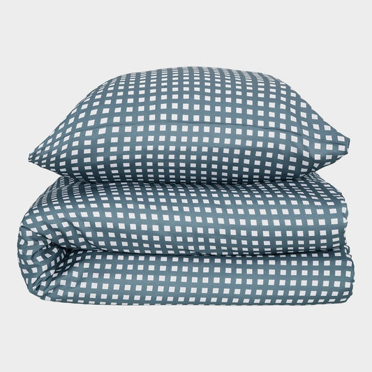 Bambusängkläder vit/grårutiga