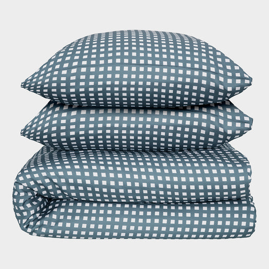 Bambu dubbelsängkläder vit/grårutig