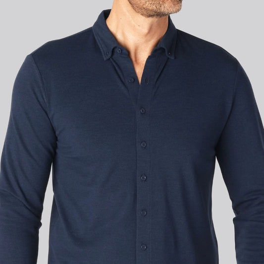 Marinblå herrpikétröja i bambu