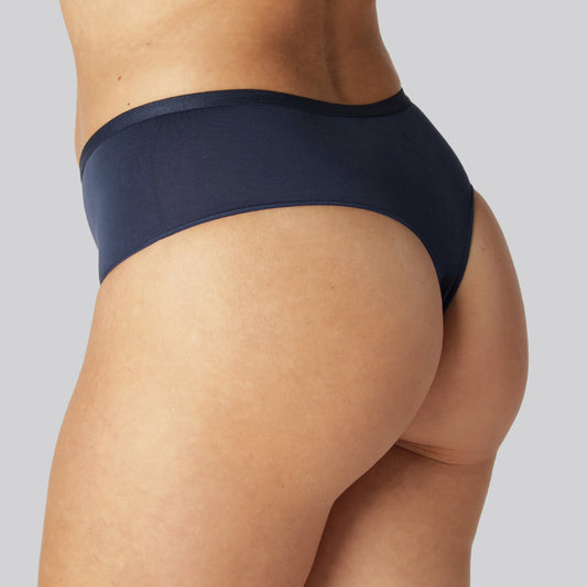 Marinblå stringtrosor i bambu med hög midja för kvinnor