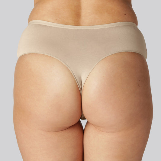 Beige bambu trosor med hög midja för kvinnor