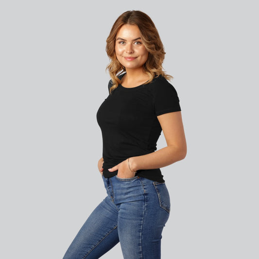 Svart bambu-t-shirt med O-ringning för kvinnor