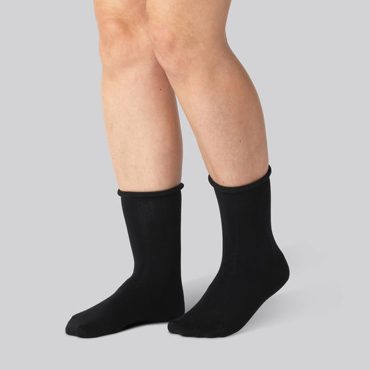 Svarta bambusockor med rullad kant för kvinnor