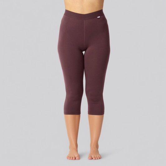 Bambus 3/4 leggings bordeaux m. bordeaux elastik damer