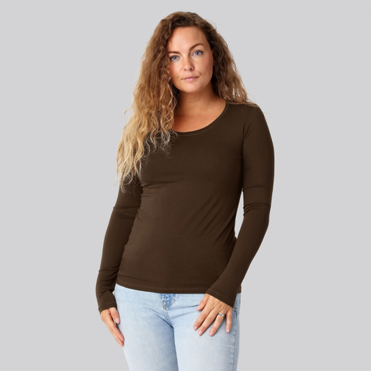 Bambus langærmet t-shirt brun damer
