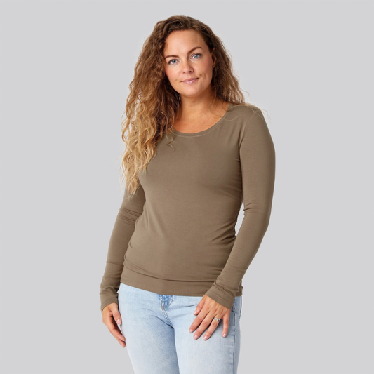 Bambus langærmet t-shirt sand damer