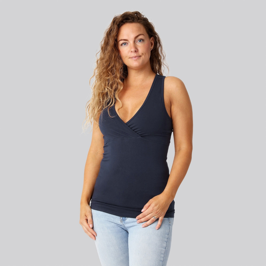 Bambus v-hals top navy damer