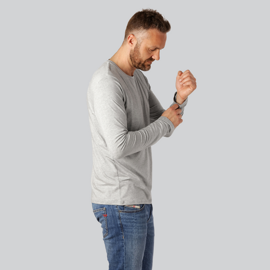 Ljusgrå långärmad t-shirt i bambu för män