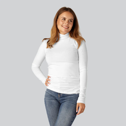 Vit polotröja i bambu för kvinnor