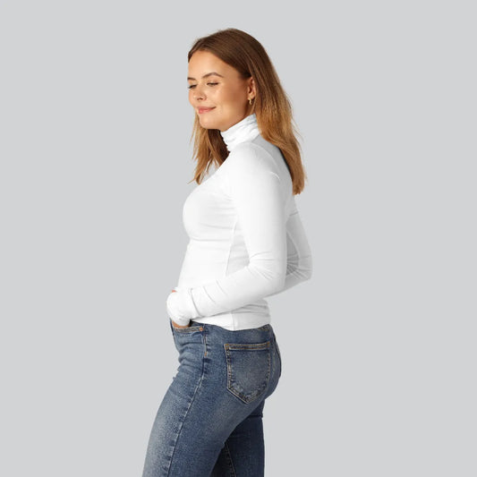 Vit polotröja i bambu för kvinnor