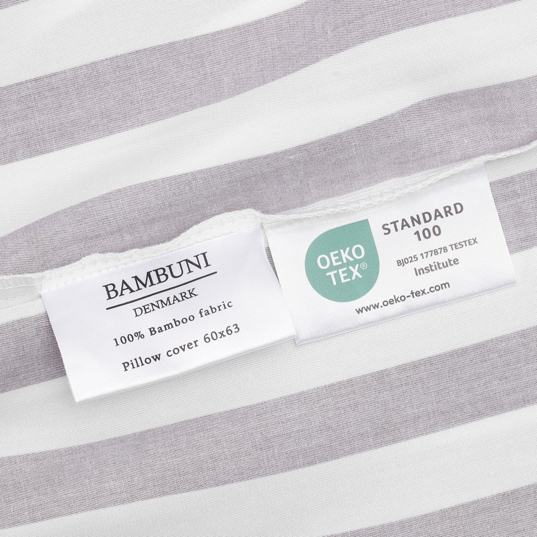 Bambusängkläder vit/brunrandiga breda