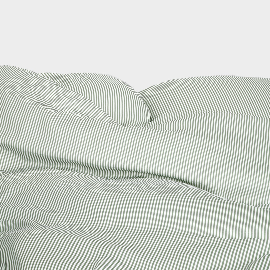 Bambusängkläder vit/olivrandig