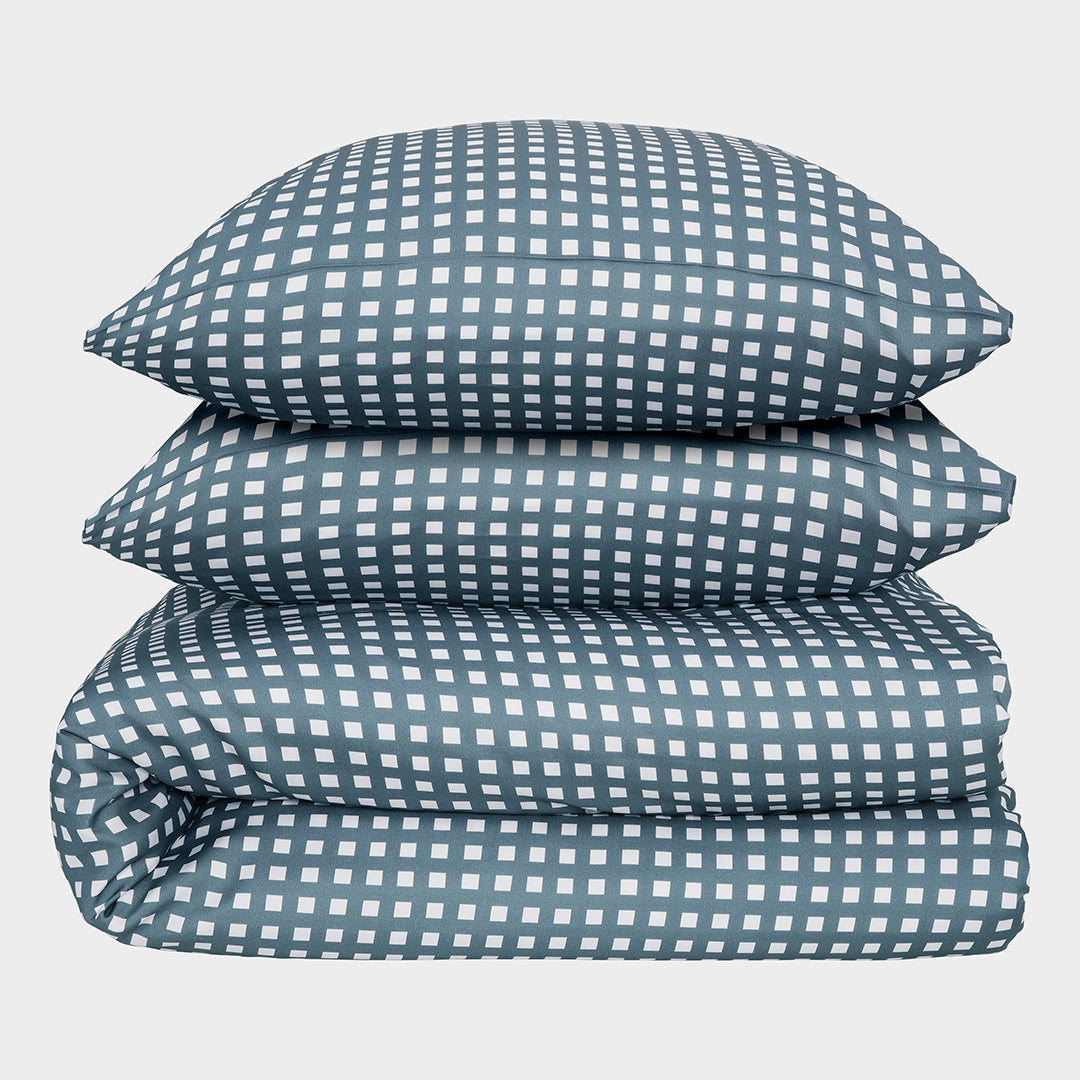 Bambu dubbelsängkläder vit/grårutig