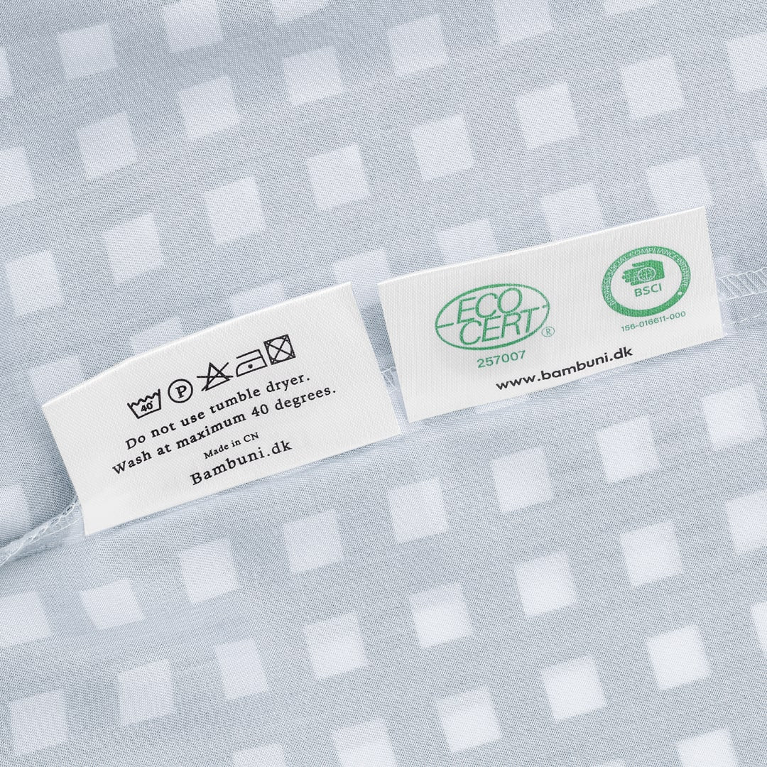 Bambusängkläder vit/grårutiga