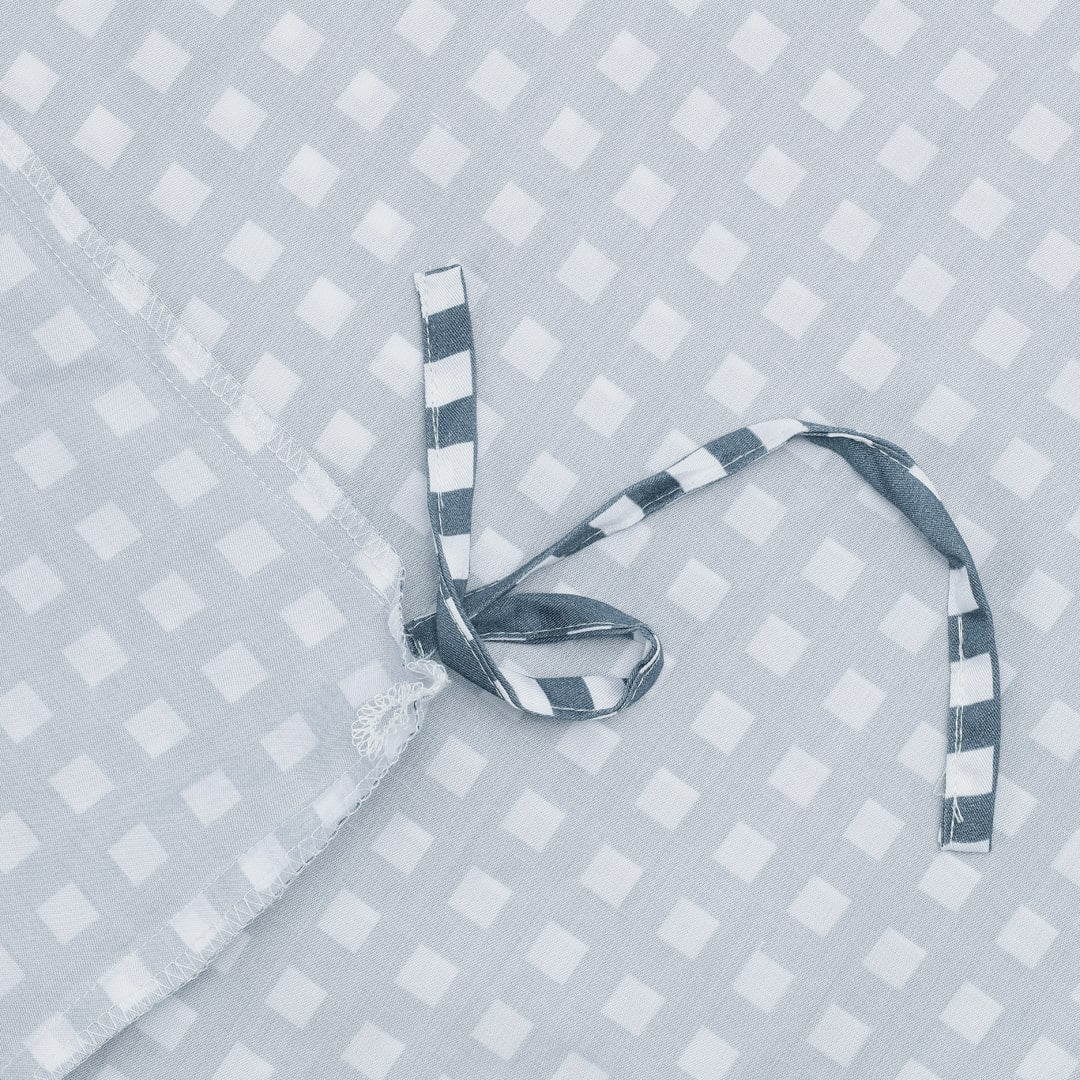 Bambusängkläder vit/grårutiga