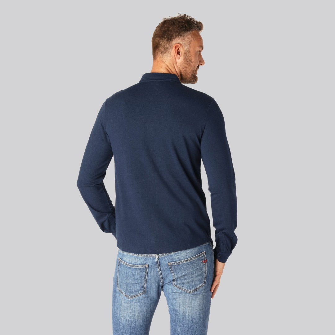 Marinblå herrpikétröja i bambu