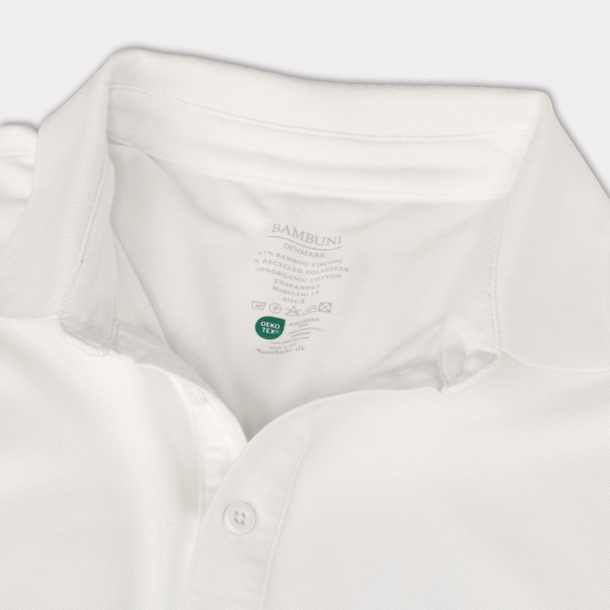 Vit herrpolo i bambu med långa ärmar