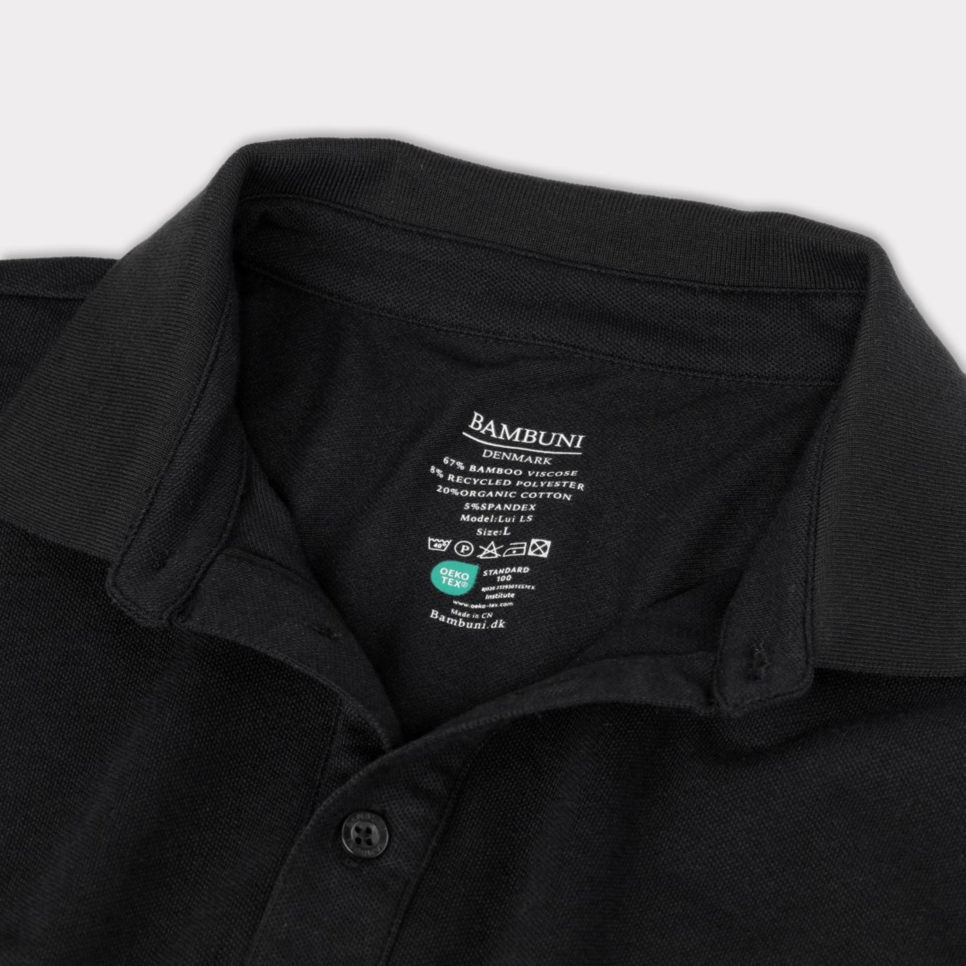 Svart herrpolo i bambu med långa ärmar