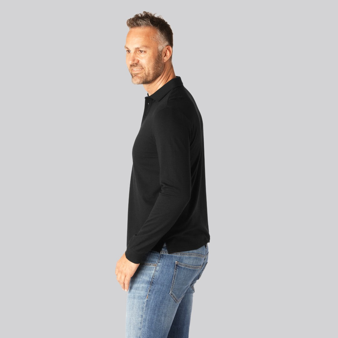 Svart herrpolo i bambu med långa ärmar