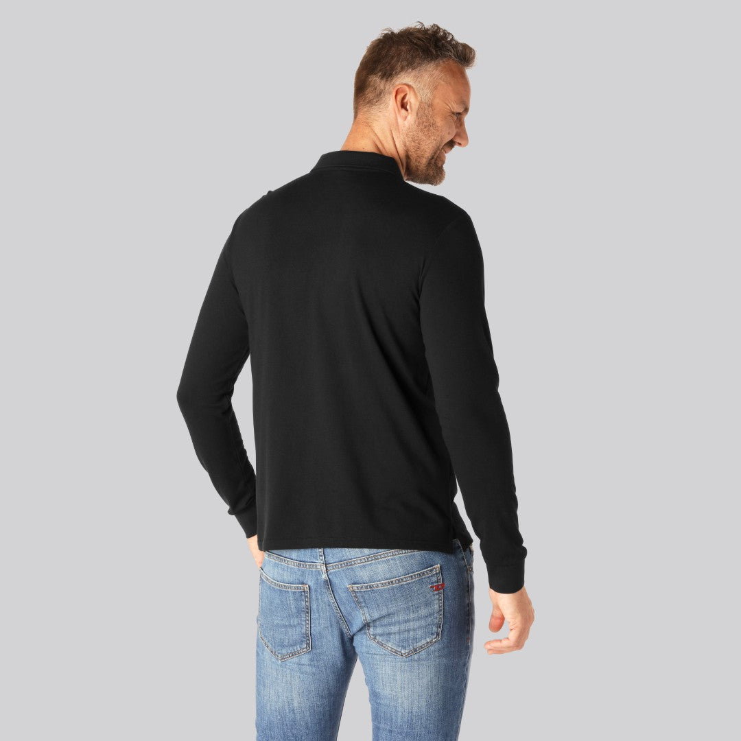 Svart herrpolo i bambu med långa ärmar