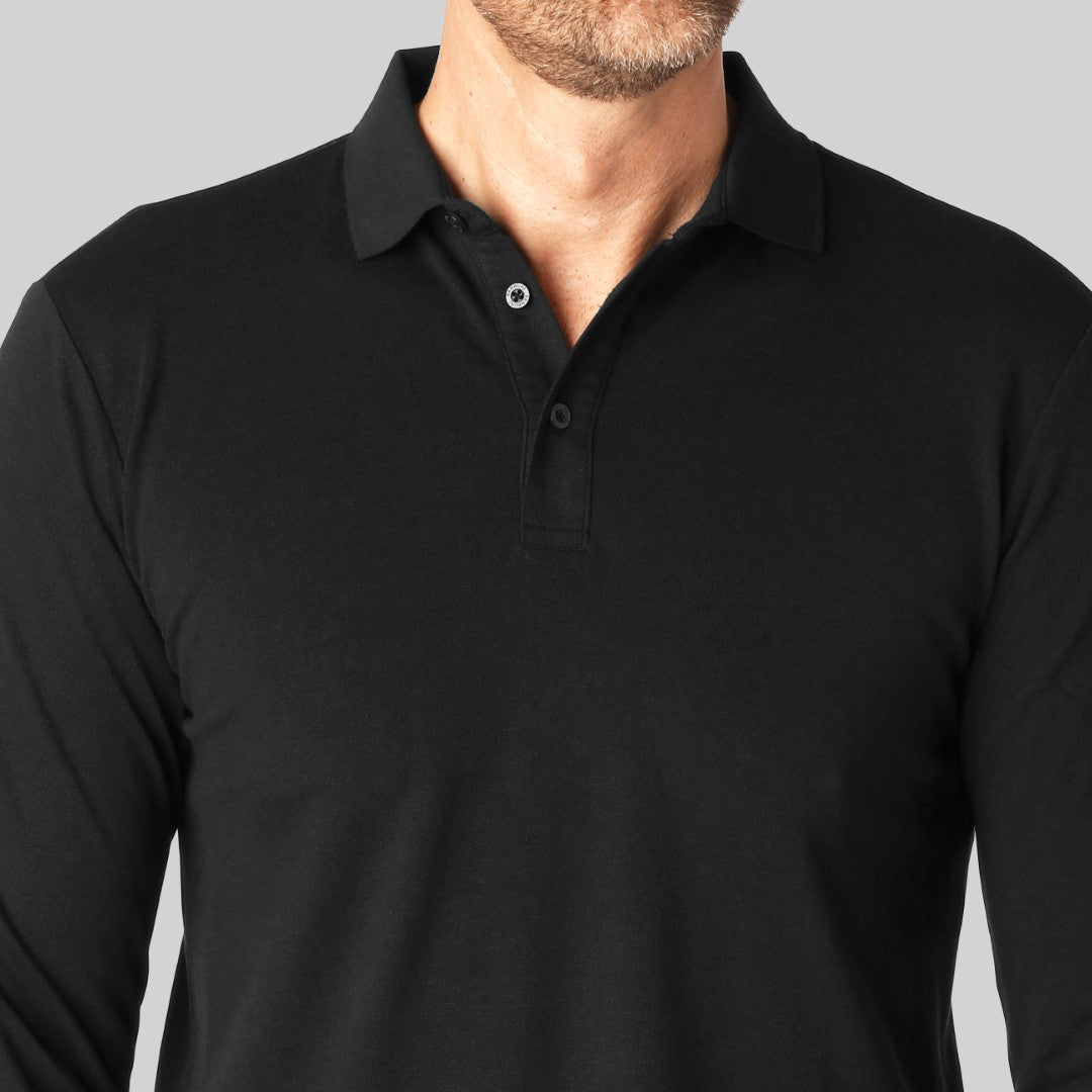 Svart herrpolo i bambu med långa ärmar