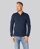 Marinblå herrpolo i bambu med långa ärmar