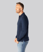 Marinblå herrpolo i bambu med långa ärmar