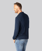 Marinblå herrpolo i bambu med långa ärmar