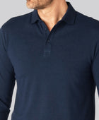 Marinblå herrpolo i bambu med långa ärmar