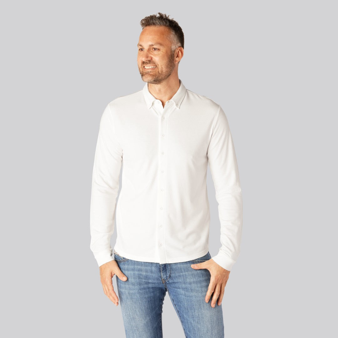 Vit bambupoletröja för män