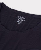 Svart ribbad långärmad klänning i bambu för kvinnor