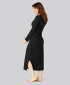 Svart ribbad långärmad klänning i bambu för kvinnor