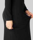 Svart ribbad långärmad klänning i bambu för kvinnor