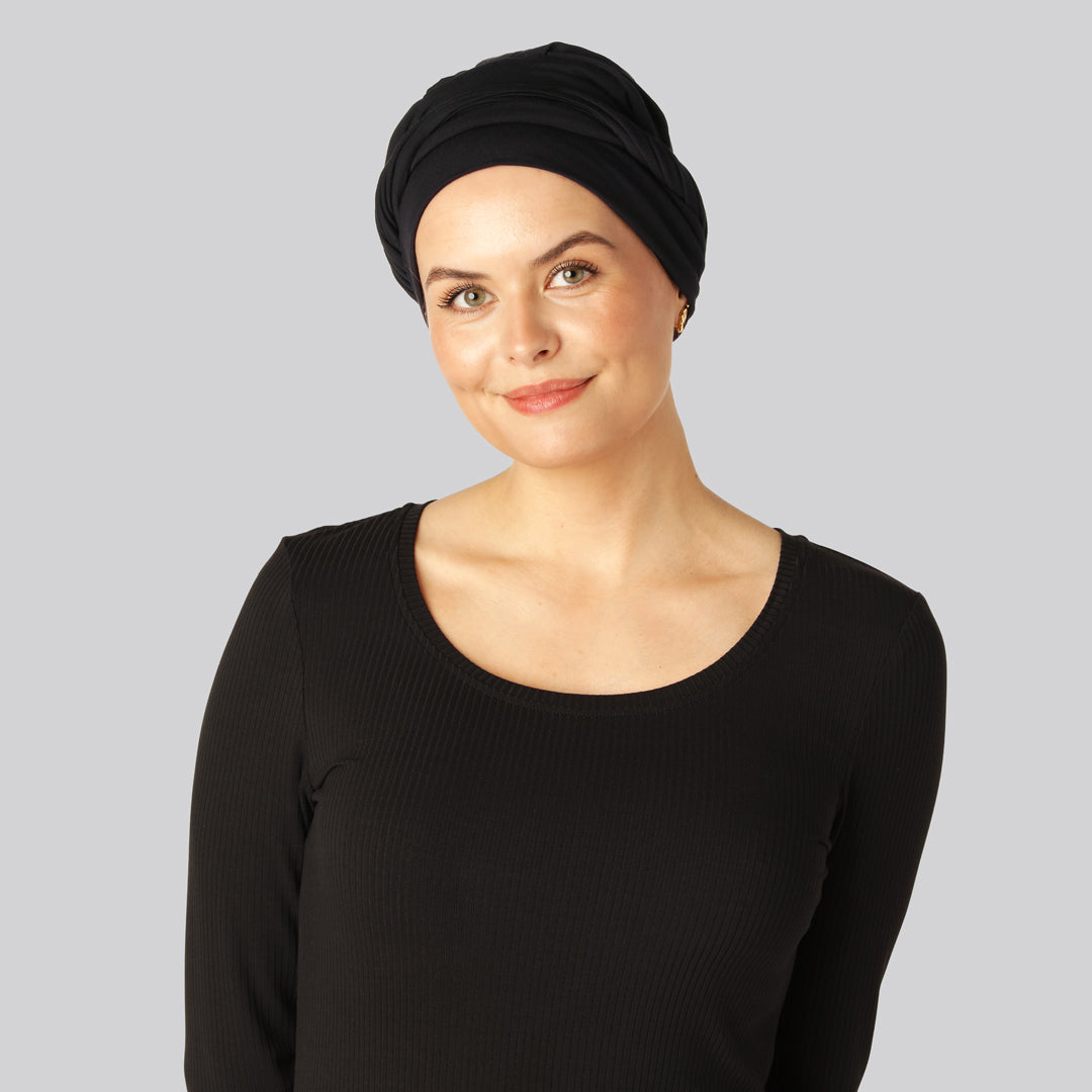 Svart tvinnad turban i bambu för kvinnor