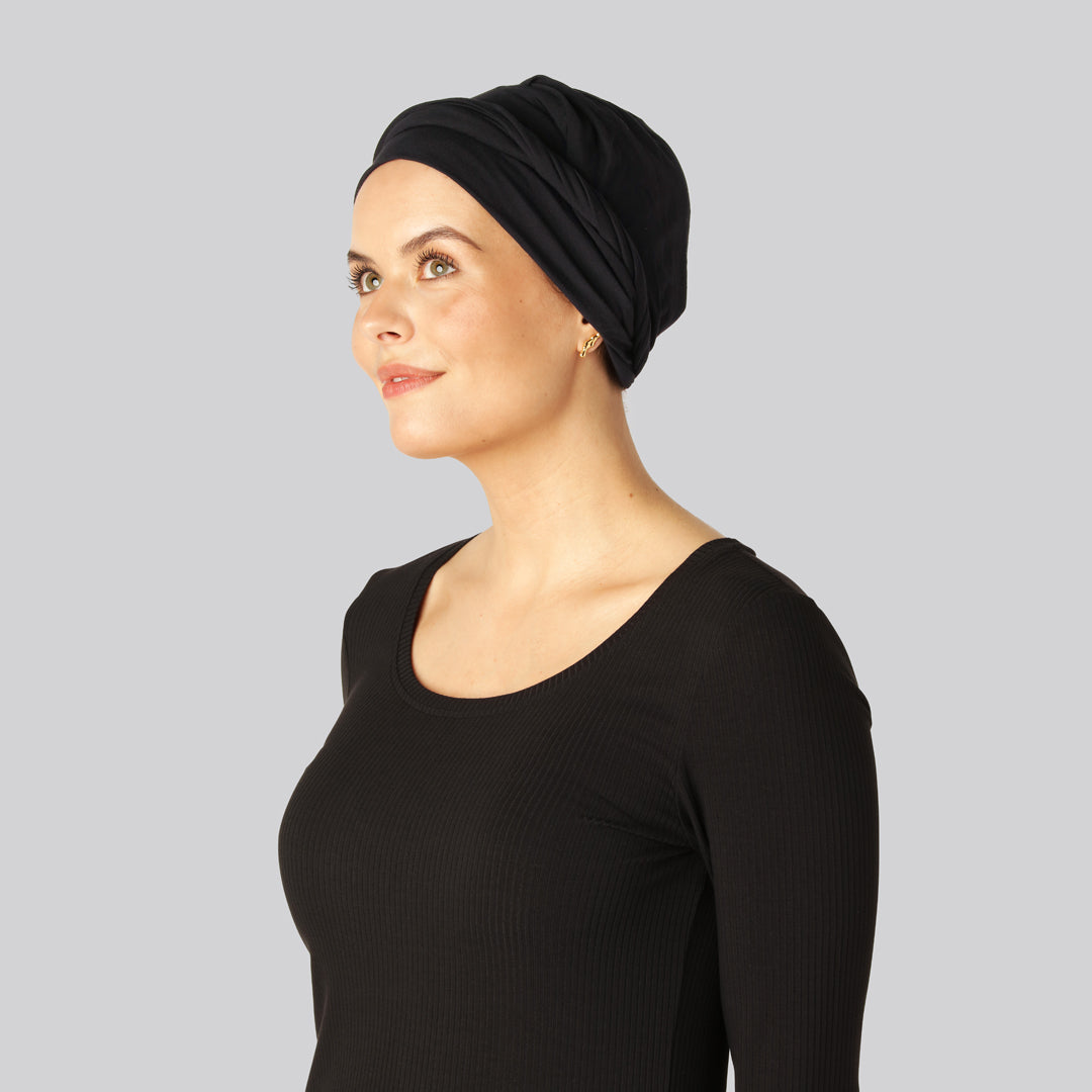 Svart tvinnad turban i bambu för kvinnor