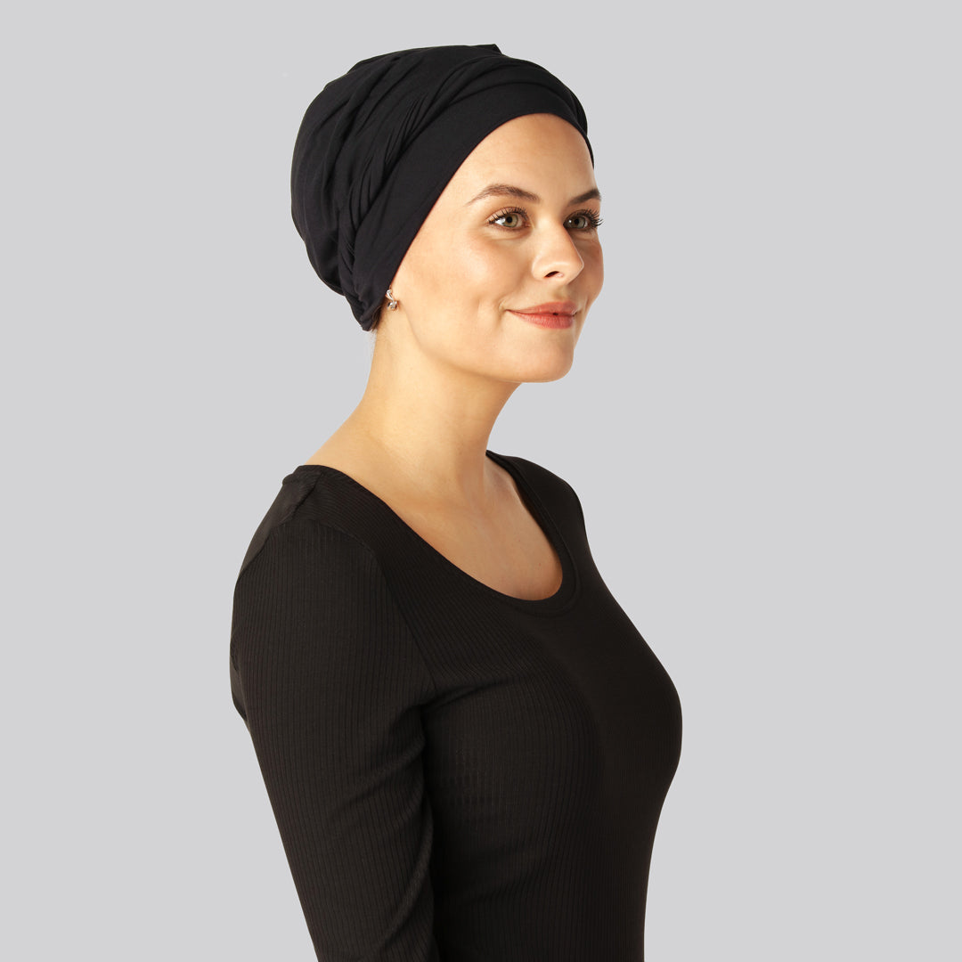 Svart tvinnad turban i bambu för kvinnor