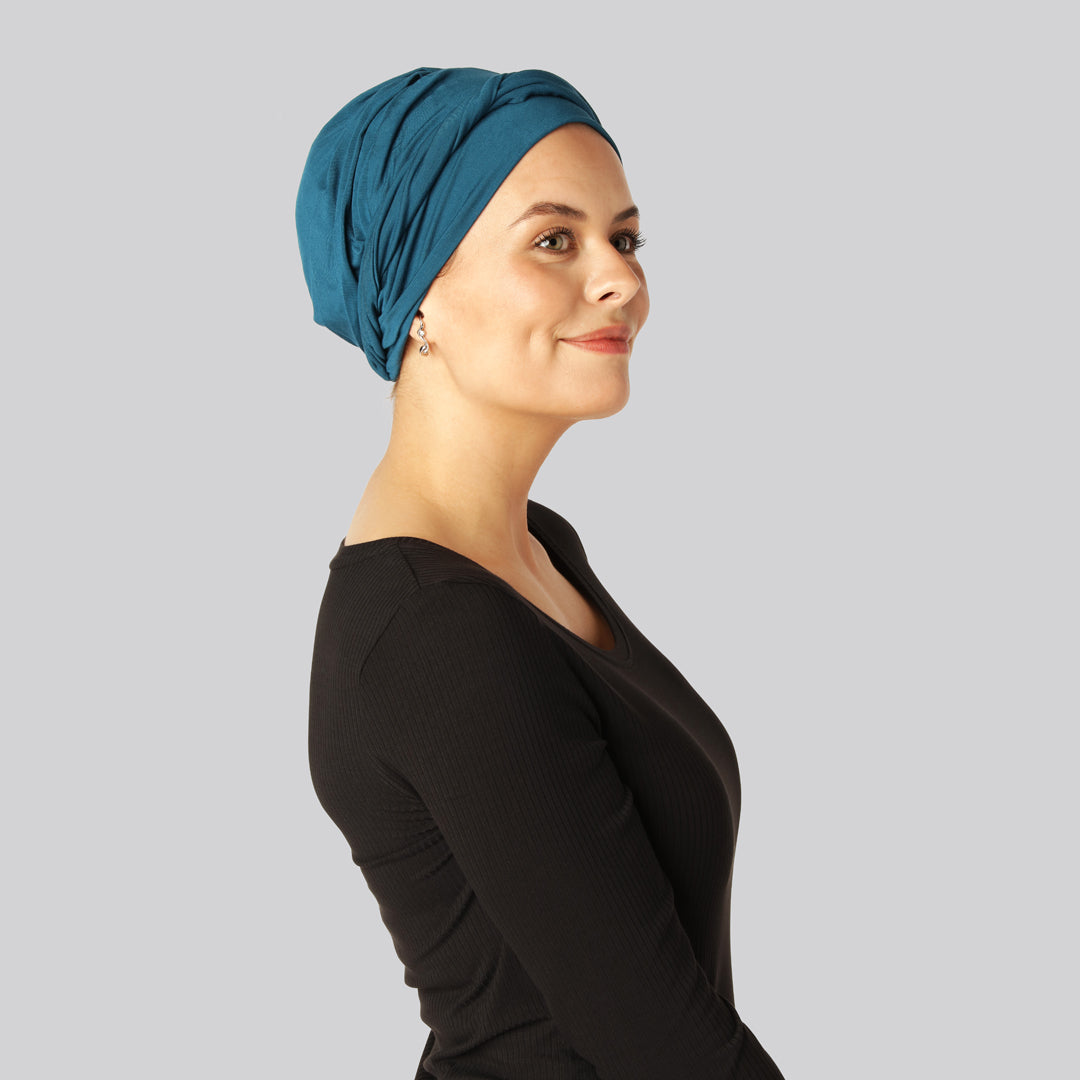 Blå, vriden turban i bambu för kvinnor