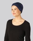 Marinblå tvinnad turban i bambu för damer