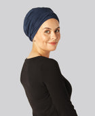 Marinblå tvinnad turban i bambu för damer