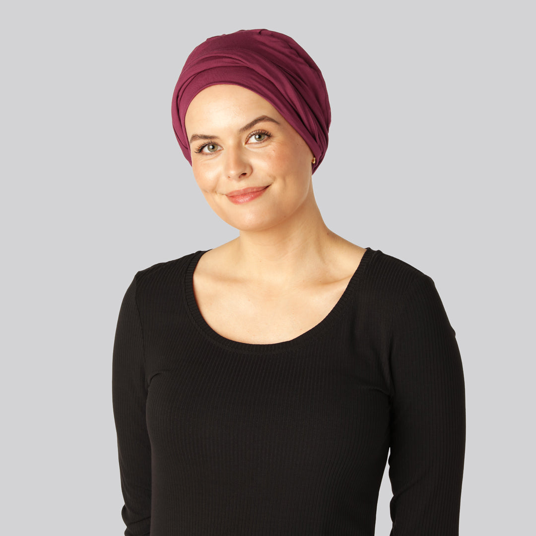 Vinröd tvinnad bambuturban för kvinnor