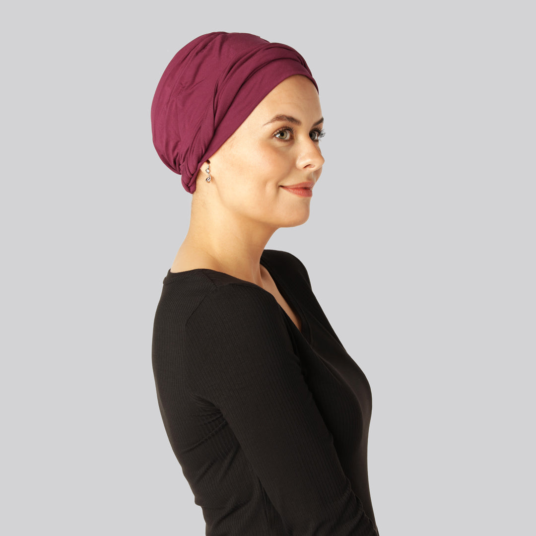 Vinröd tvinnad bambuturban för kvinnor