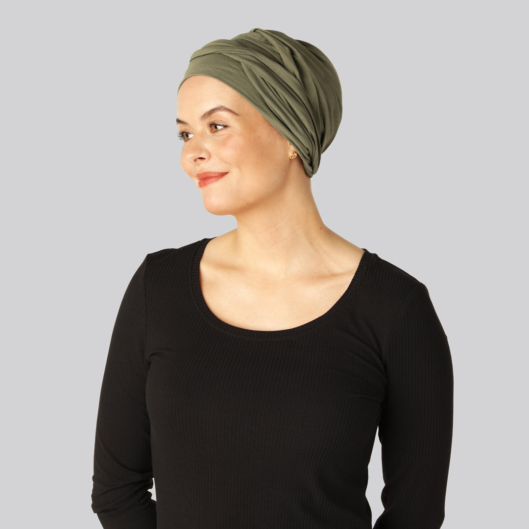 Olivgrön tvinnad bambuturban för kvinnor