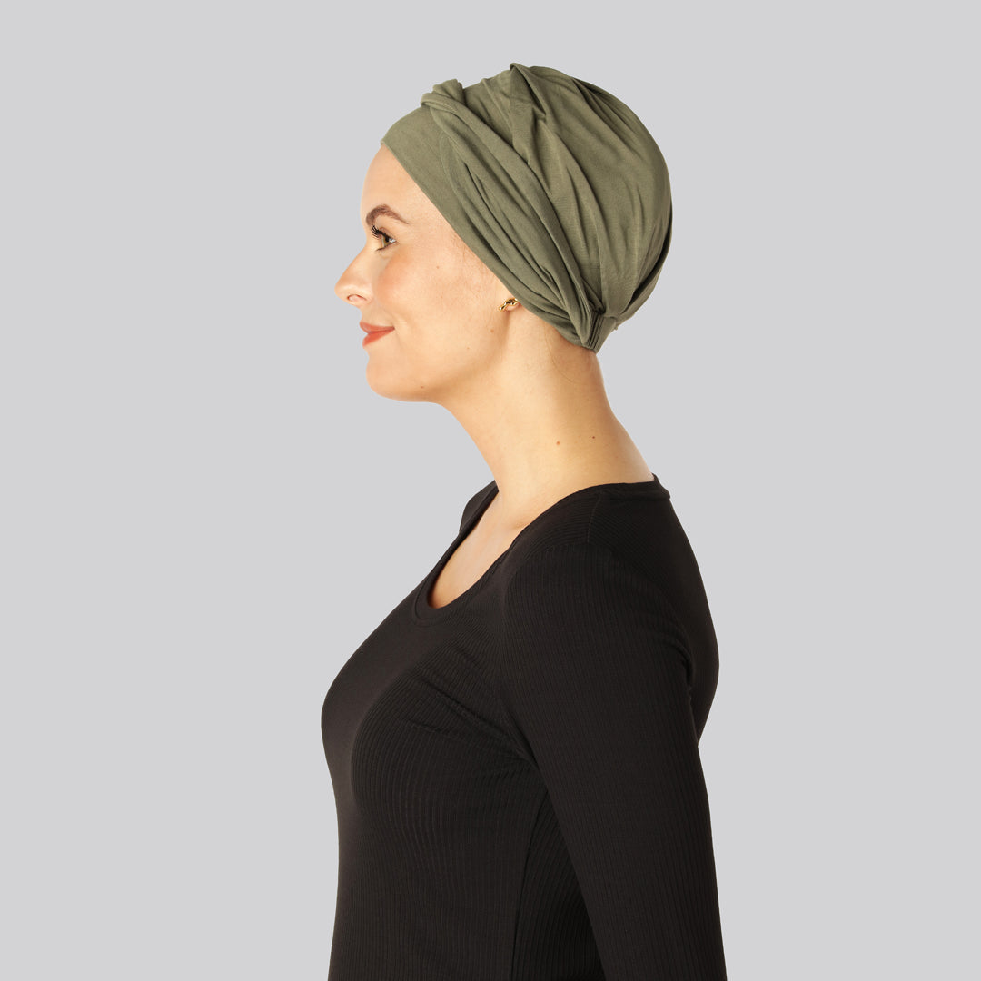 Olivgrön tvinnad bambuturban för kvinnor